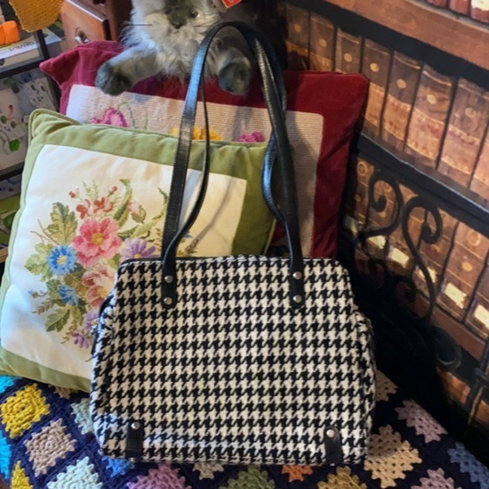 Maxx New York Houndstooth Tweed Shoulder Bag Black White Satchel Purse